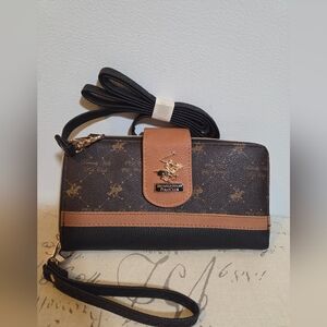 Beverly Hills Polo Club Black and Tan Crossbody/Wristlet